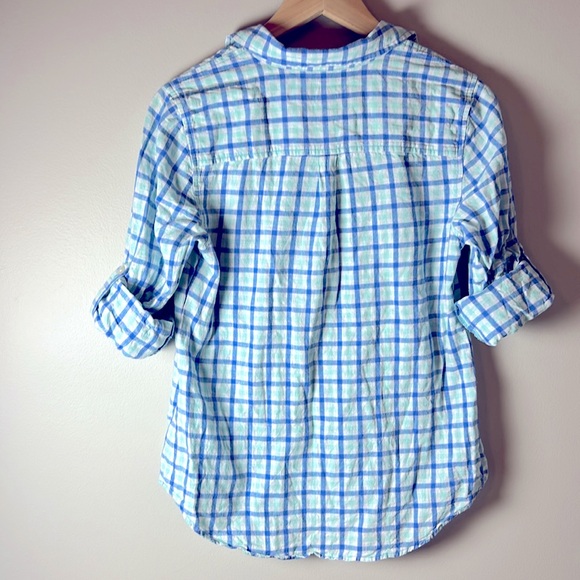 VINEYARD VINES Women’s White Blue Plaid Popover Roll Tab Sleeve Shirt – Size 4 - Picture 4 of 4